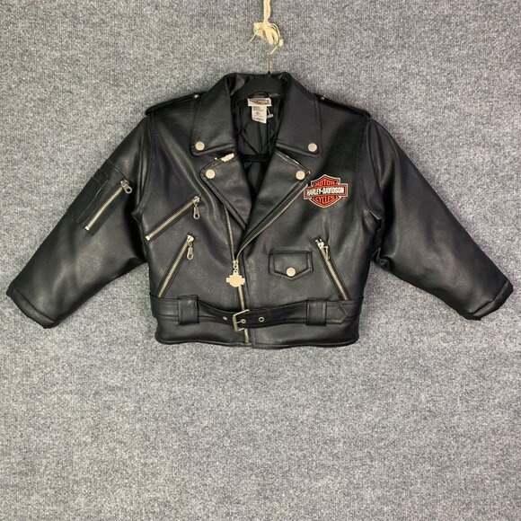 Harley Davidson Full Zip Leather Jacket Toddler Size 6 Black‎ - Picture 1 of 12